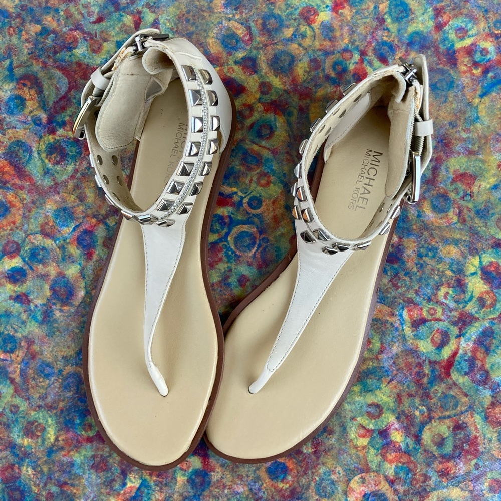 NWOT Cream Silver Metal Stud Gladiator Sandals Michael Kors Size 9 M